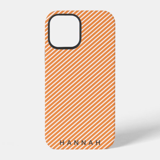 Coque iPhone 12 Rayure de bonbon moderne | Nom diagonal orange brû (Verso)