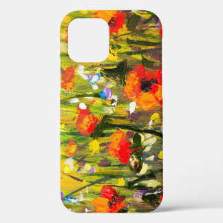 Coque iPhone 12 Red Poppies Champ peinture Abstraite