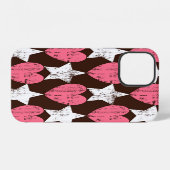 Coque iPhone 12 Retro Threadbare Hearts Stars Texture (Verso Horizontal)