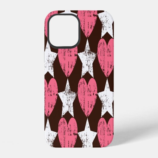 Coque iPhone 12 Retro Threadbare Hearts Stars Texture (Verso)