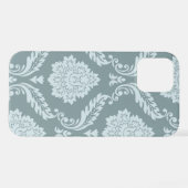 Coque iPhone 12 Rococo Damask Art I Duck Egg Blue+Teal (Verso Horizontal)