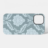Coque iPhone 12 Rococo Damask Art I Duck Egg Blue+Teal (Verso Horizontal)
