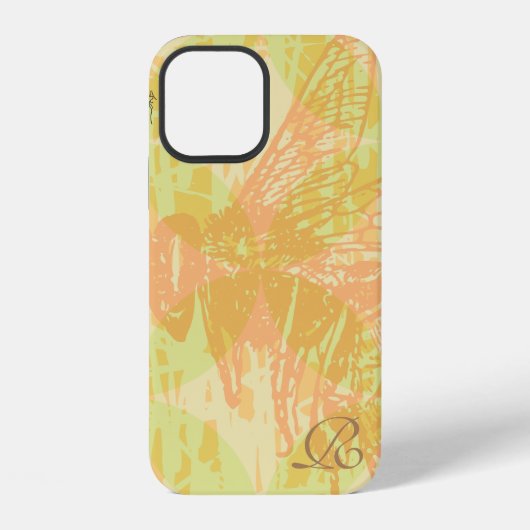 Coque iPhone 12 Rose Moderne Abeille et Monogramme (Verso)