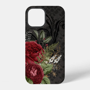Coque iPhone 12 Rose rouge et noire inspirée de l'art gothique