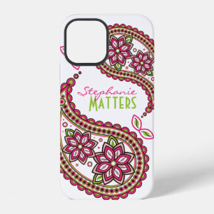 Coque iPhone 12 Rose Vert Funky Paisley Personnalisé