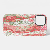 Coque iPhone 12 Roses de Patchwork : conception motif transparente (Verso Horizontal)