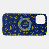 Coque iPhone 12 Scorpio Zodiac+Astrology Symbols Pattern Gld+Blues (Verso Horizontal)