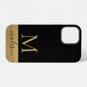 Coque iPhone 12 Script féminin Black Gold moderne Monogramme (Verso Horizontal)
