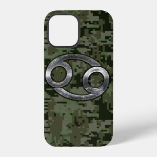 Coque iPhone 12 Signe du zodiaque Cancer sur camouflage numérique