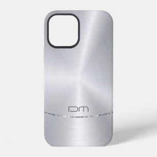 Coque iPhone 12 Silver faux acier inoxydable accent argent