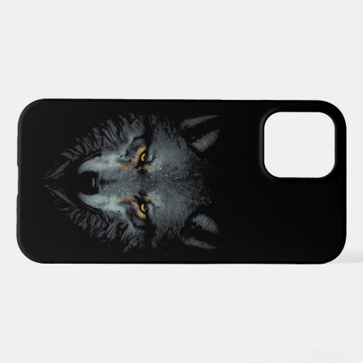 Coque iPhone 12 Solely Wolf visage noir (Verso Horizontal)
