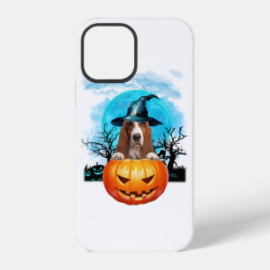 Coque iPhone 12 Sorcière Basset Hound Lune Bleue Citrouille Hallow