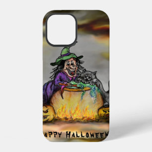 Coque iPhone 12 Sorcière et chat noir, Joyeux Halloween !