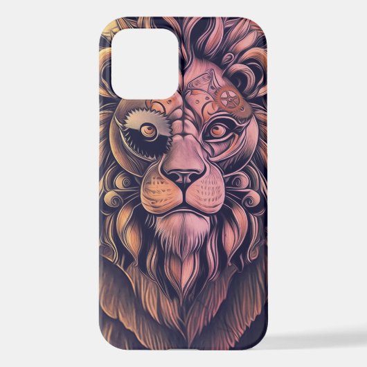 Coque iPhone 12 Steampunk Couleur Gradient Lion Rustique (Verso)