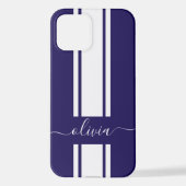 Coque iPhone 12 Stripes de course à la mode moderne monogrammed (Verso)