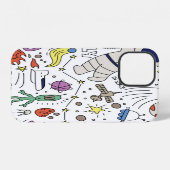 Coque iPhone 12 Style Doodle, illustration du thème spatial. (Verso Horizontal)