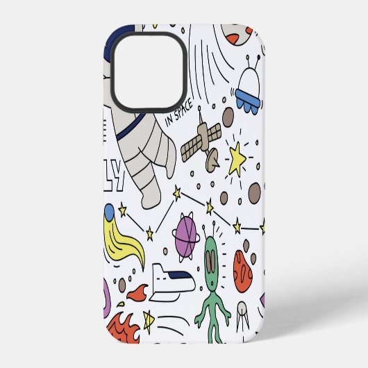 Coque iPhone 12 Style Doodle, illustration du thème spatial. (Verso)