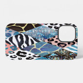 Coque iPhone 12 Style Patchwork, motif de collage aquarelle. (Verso Horizontal)