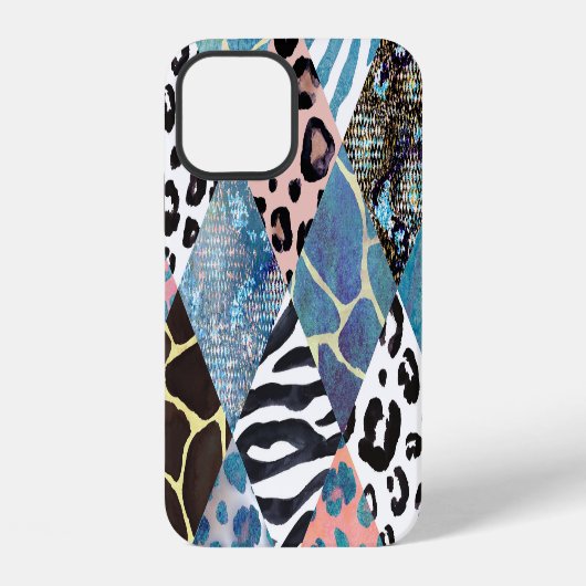 Coque iPhone 12 Style Patchwork, motif de collage aquarelle. (Verso)