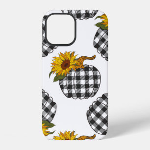 Coque iPhone 12 Sunflowers Plaid Citrouille sans couture motif. Fa