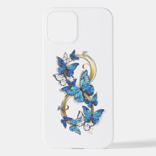 Coque iPhone 12 Symbol Infinity of Blue Morpho Butterflies (Verso)