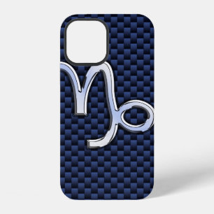 Coque iPhone 12 Symbole du Capricorne Style Fibre de Carbone Navy