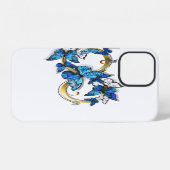 Coque iPhone 12 Symbole Infini de Papillons Morpho Bleus (Verso Horizontal)