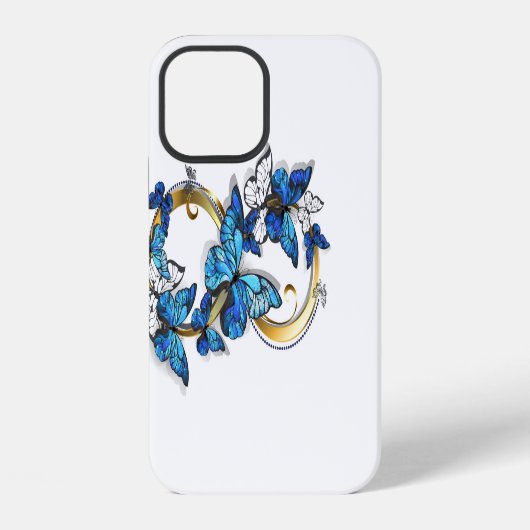 Coque iPhone 12 Symbole Infini de Papillons Morpho Bleus (Verso)