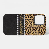 Coque iPhone 12 Tache de léopard Rhinestone Diamants Ajouter Nom (Verso Horizontal)