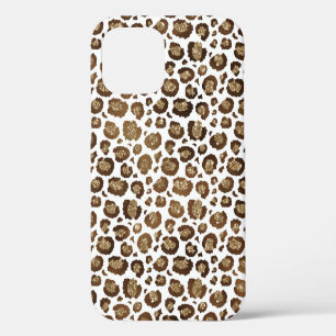 Coque iPhone 12 Taches de léopard Animaux sauvages Safari paillett
