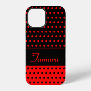 Coque iPhone 12 Tamara - Modèle de nom personnalisé, points rouges