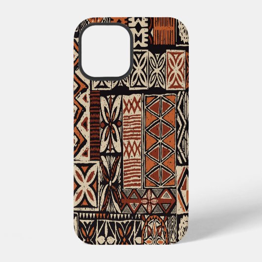 Coque iPhone 12 Tapa hawaïen : Patchwork tribal (Verso)