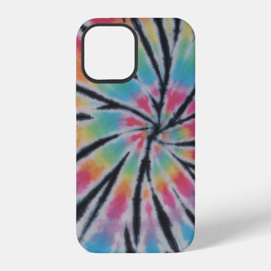 Coque iPhone 12 Teinture Tie Dye Arc-en-Ciel Pastel en Spirale (Verso)