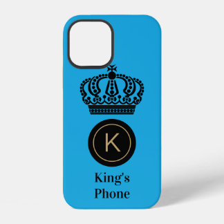 Coque iPhone 12 Téléphone du Roi Fond Bleu Monogramme Personnalisé