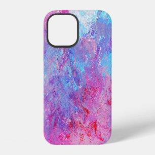 Coque iPhone 12 Texture créative bleu-rose, taches de peinture.