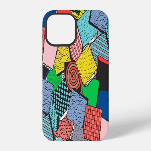 Coque iPhone 12 Texture de blocs abstraits dessinés à la main (Verso)