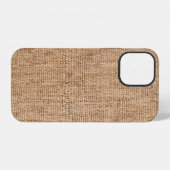 Coque iPhone 12 texture de burlap Brown, tissu rustique. (Verso Horizontal)