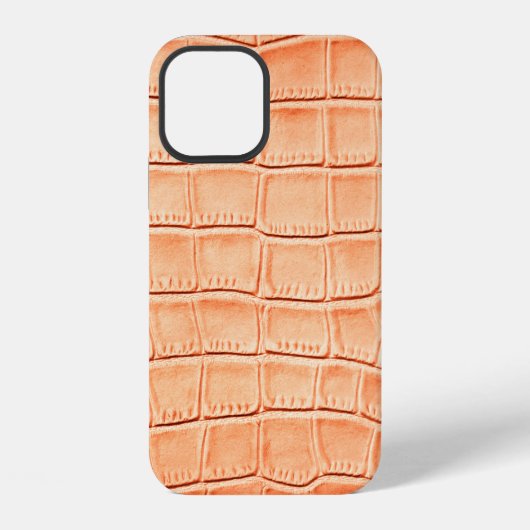 Coque iPhone 12 Texture de cuir de crocodile marron clair (Verso)