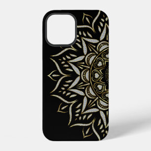 Coque iPhone 12 Texture de faux diamants mandala accent doré