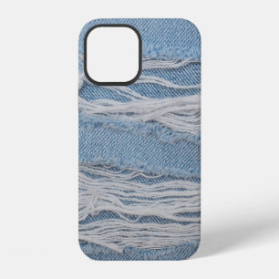 Coque iPhone 12 Texture de fond de jeans en denim déchiré bleu. Él