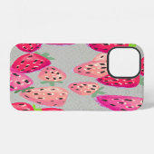 Coque iPhone 12 Texture de fraise mûre dessinée à la main (Verso Horizontal)