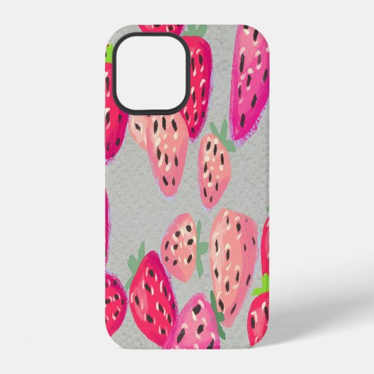 Coque iPhone 12 Texture de fraise mûre dessinée à la main (Verso)