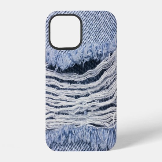Coque iPhone 12 Texture de jean bleu clair torn (Verso)