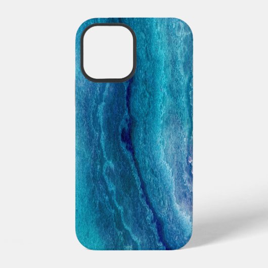 Coque iPhone 12 Texture de l'Agate Vert de la Mer Bleue (Verso)