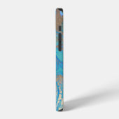 Coque iPhone 12 Texture de liquide bleu et doré (Côté gauche)