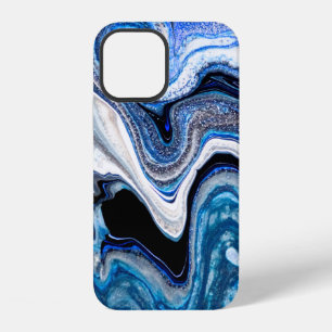 Coque iPhone 12 Texture de liquide de marbre abstrait en gli blanc
