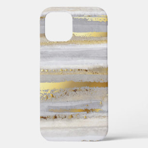 Coque iPhone 12 Texture de luxe gris aquarelle et or