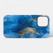 Coque iPhone 12 Texture de marbre bleu Abstrait (Verso Horizontal)
