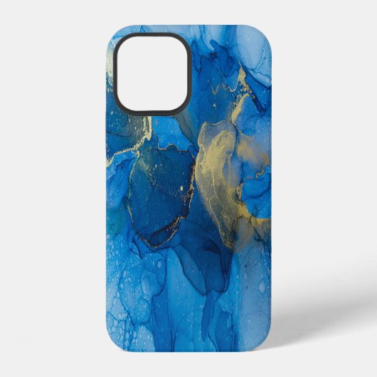 Coque iPhone 12 Texture de marbre bleu Abstrait (Verso)