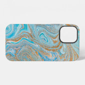 Coque iPhone 12 Texture de marbre bleu abstrait (Verso Horizontal)